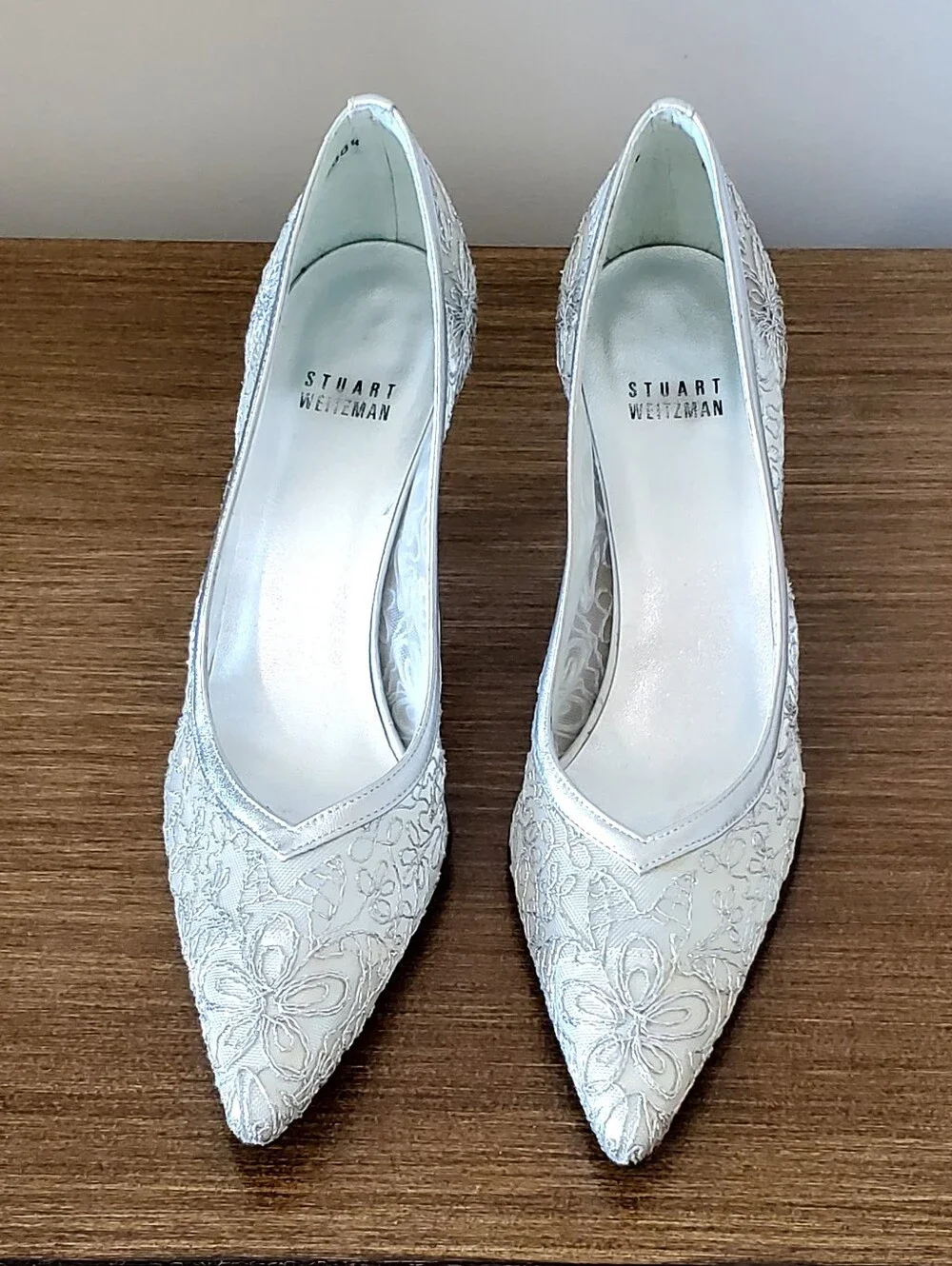 Vintage Stuart Weitzman Archive Silver Intricate Mesh Embroidered 3